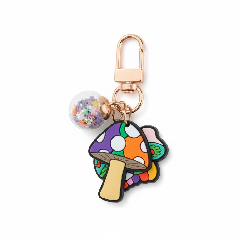 Whimsical Mushroom Keychain with Glitter Star Sphere